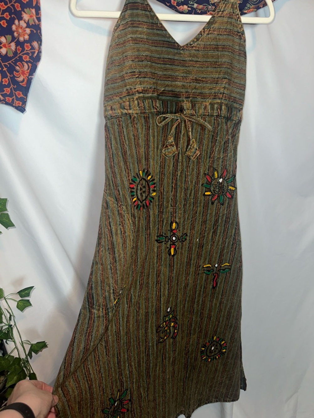 Painted Striped Midi Dress in Olive Green